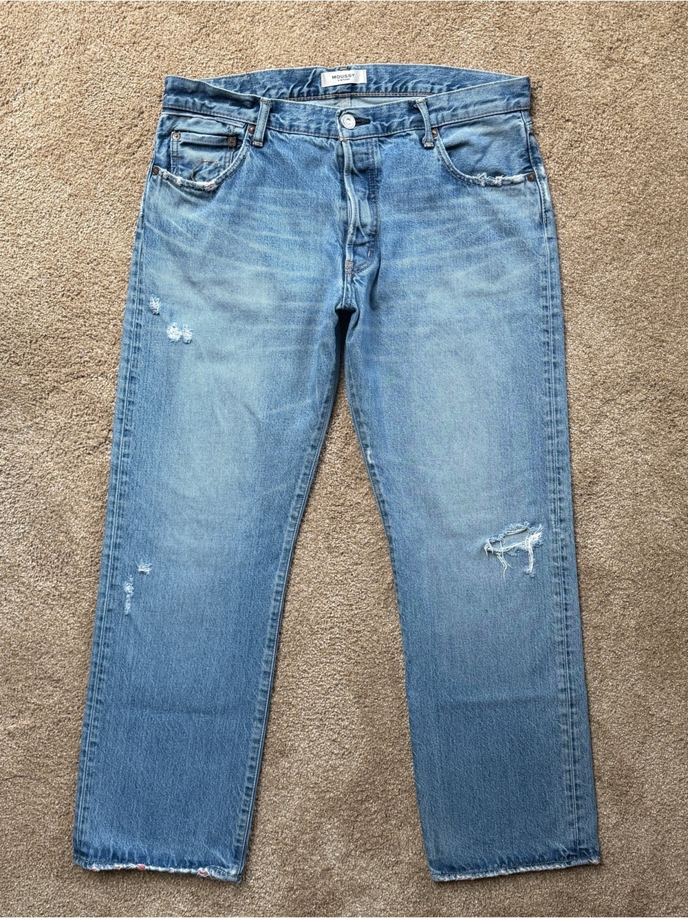 Moussy Vintage Loews Wide Leg Straight Jeans Size 32 Distressed - Picture 3 of 16